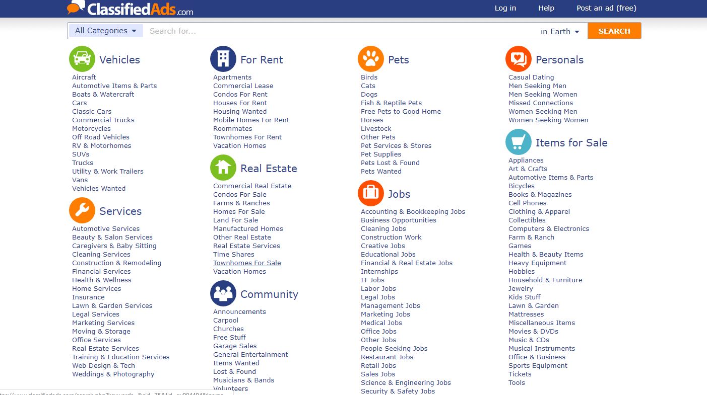 ClassifiedAds.com Review home page
