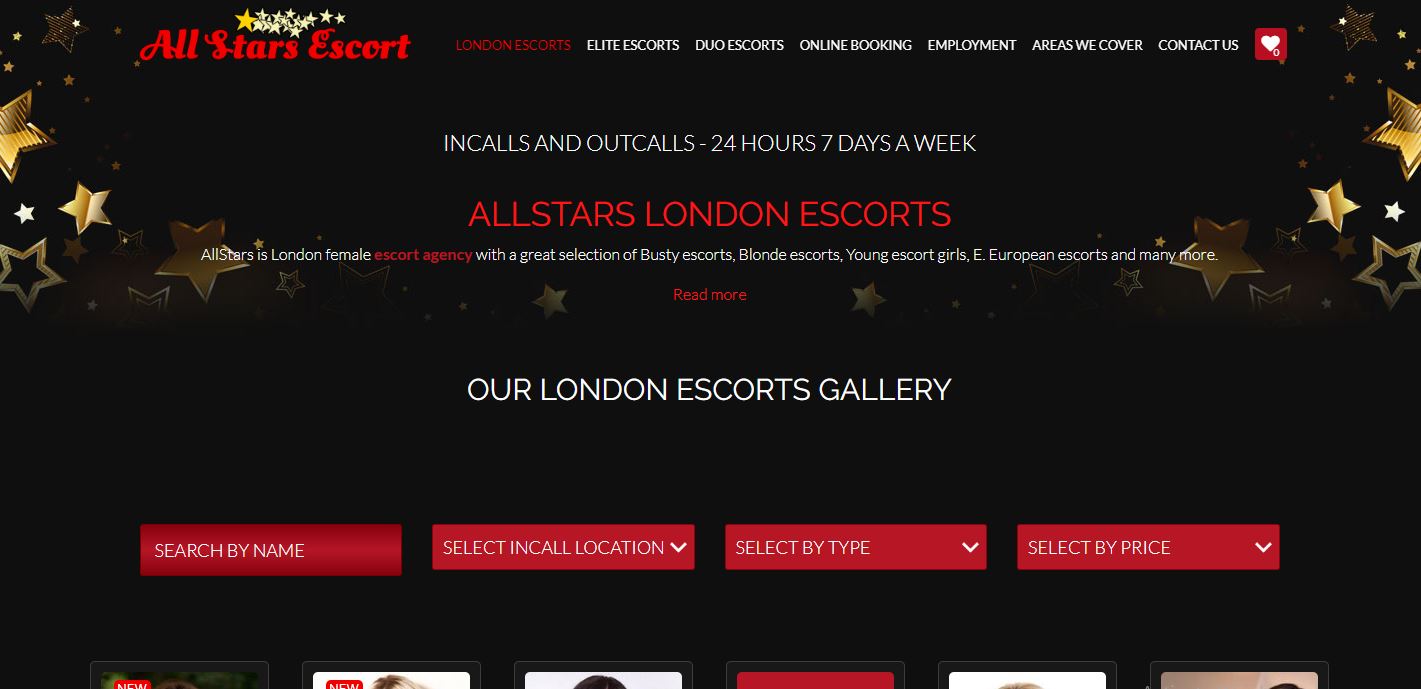 All Stars Escorts review homepage