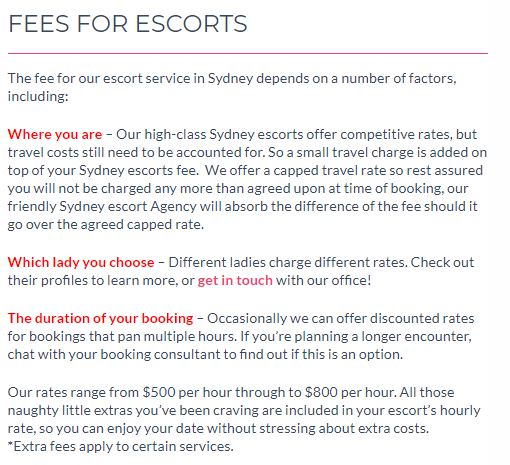 Select Sydney Escorts review fees