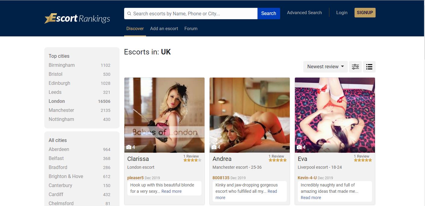 Escort Rankings review homepage