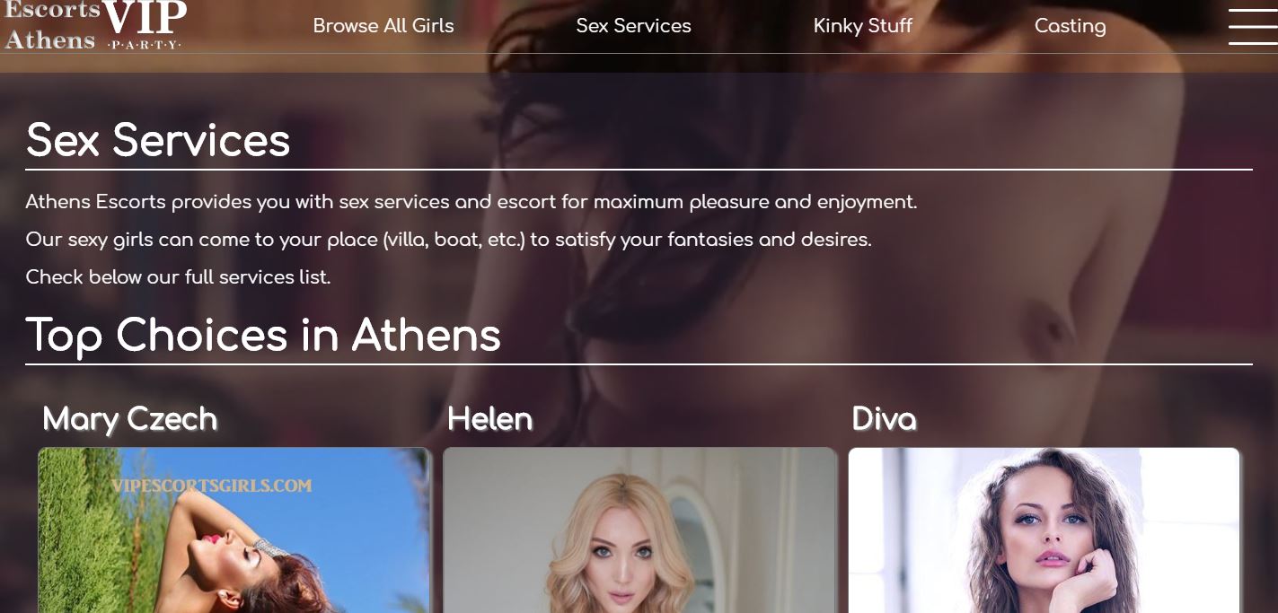 Escorts Athens review homepage screenshot