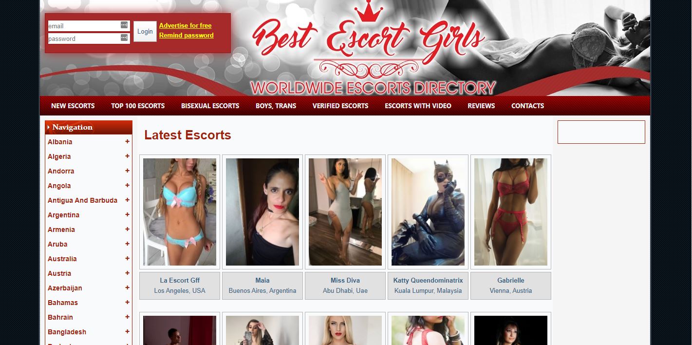 Best Escort Girls review homepage screenshot