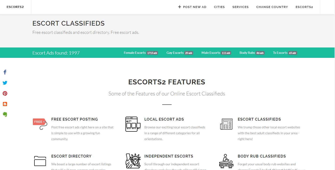 Escorts2 Review homepage screenshot