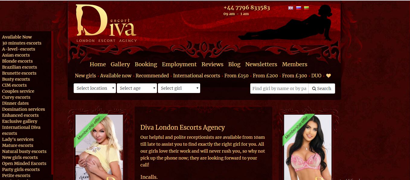 Diva Escort review home page