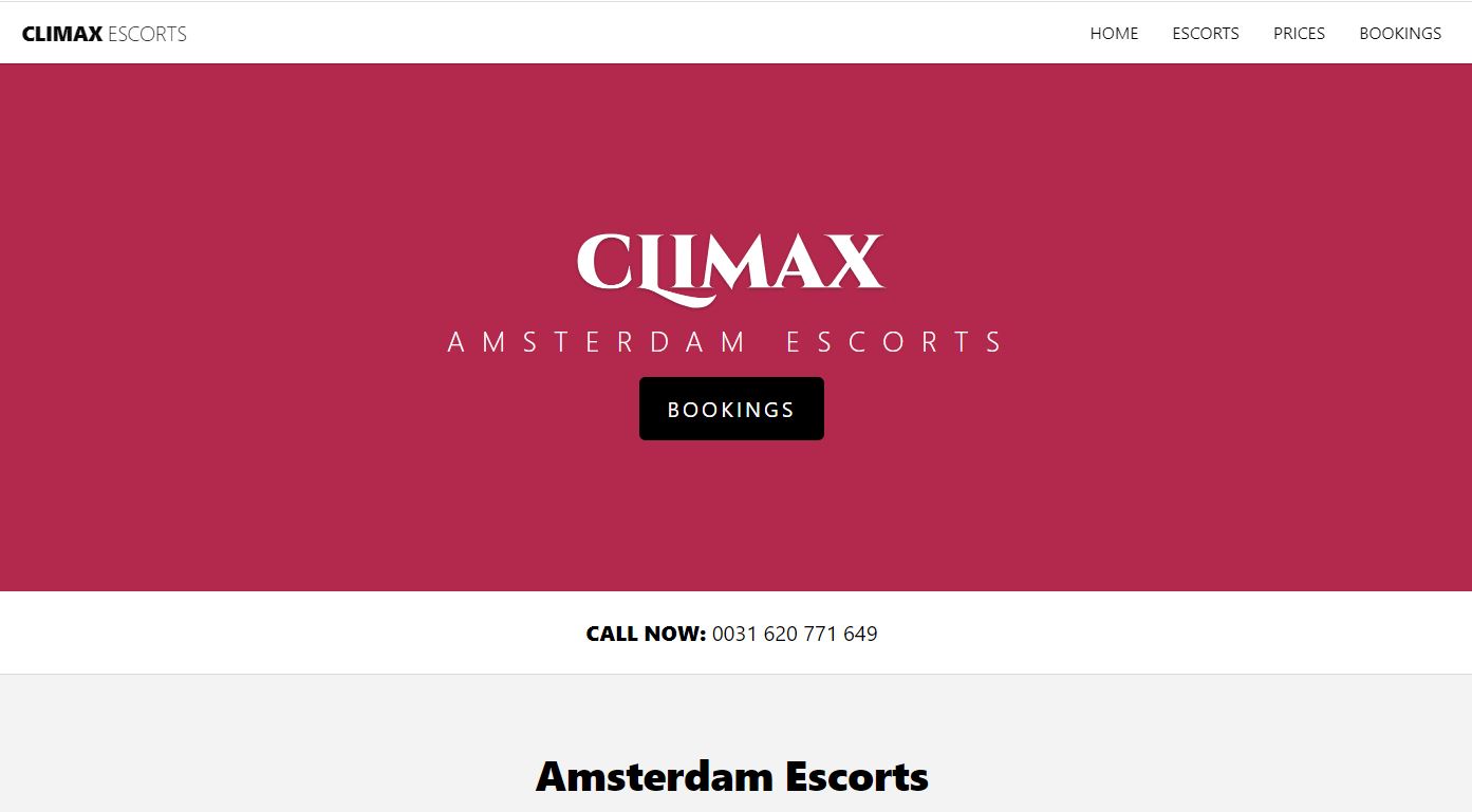 Climax Escorts Amsterdam review homepage