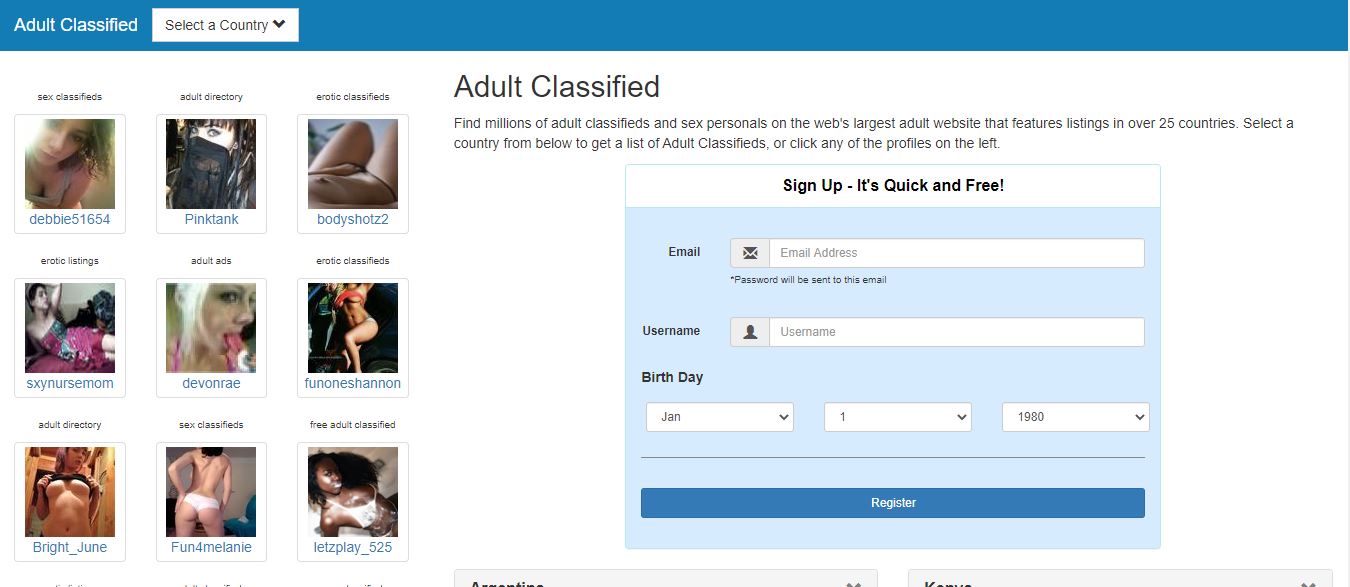 Adult Classified.com review homepage