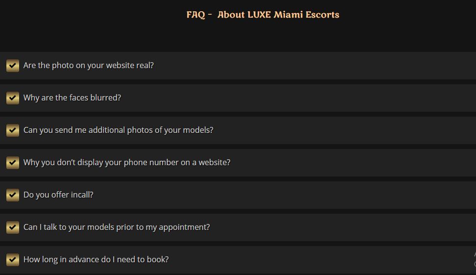 Luxe Miami Escorts review FAQ